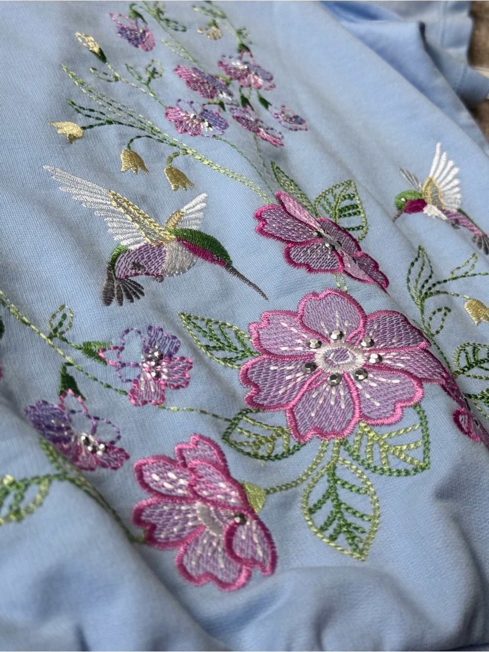 Alfred Dunner Light Blue Floral Hummingbird Short Sleeve Top M grannycore pastel - Picture 4 of 12